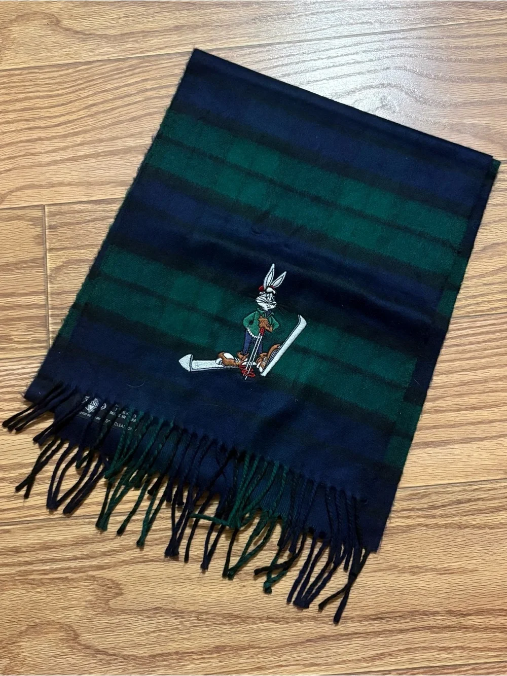 Vintage Looney Tunes 1993 Bugs Bunny Plaid Flannel Scarf